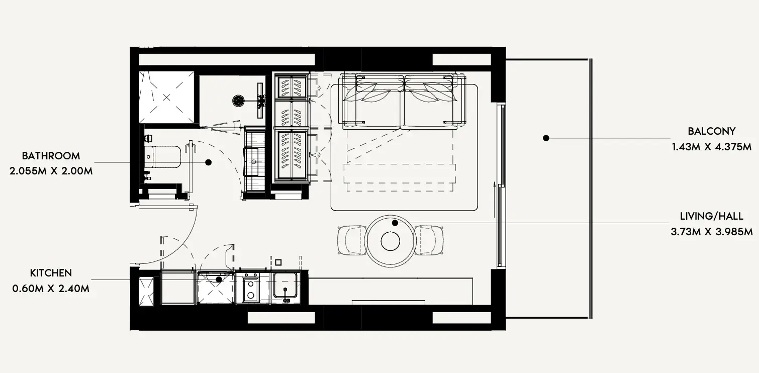 Studio apartments - Azizi Rose floor plan