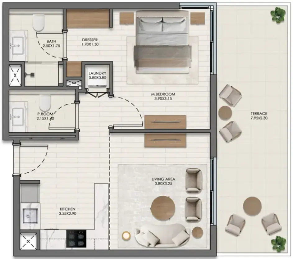 1 Bedroom apartments - Evelyn on the Park floor plan