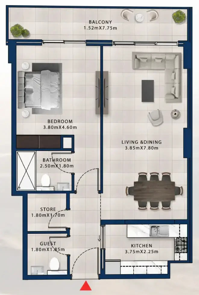 1 Bedroom apartments - Asayel Avenue floor plan