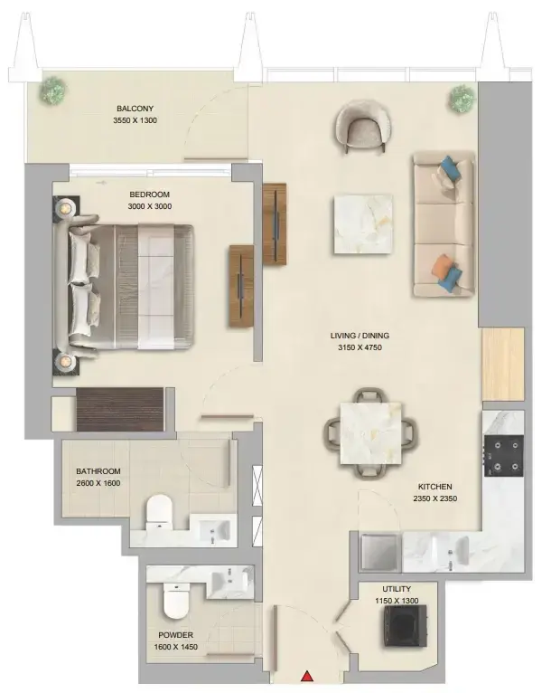 1 Bedroom apartments - The Pinnacle at Sobha Central floor plan