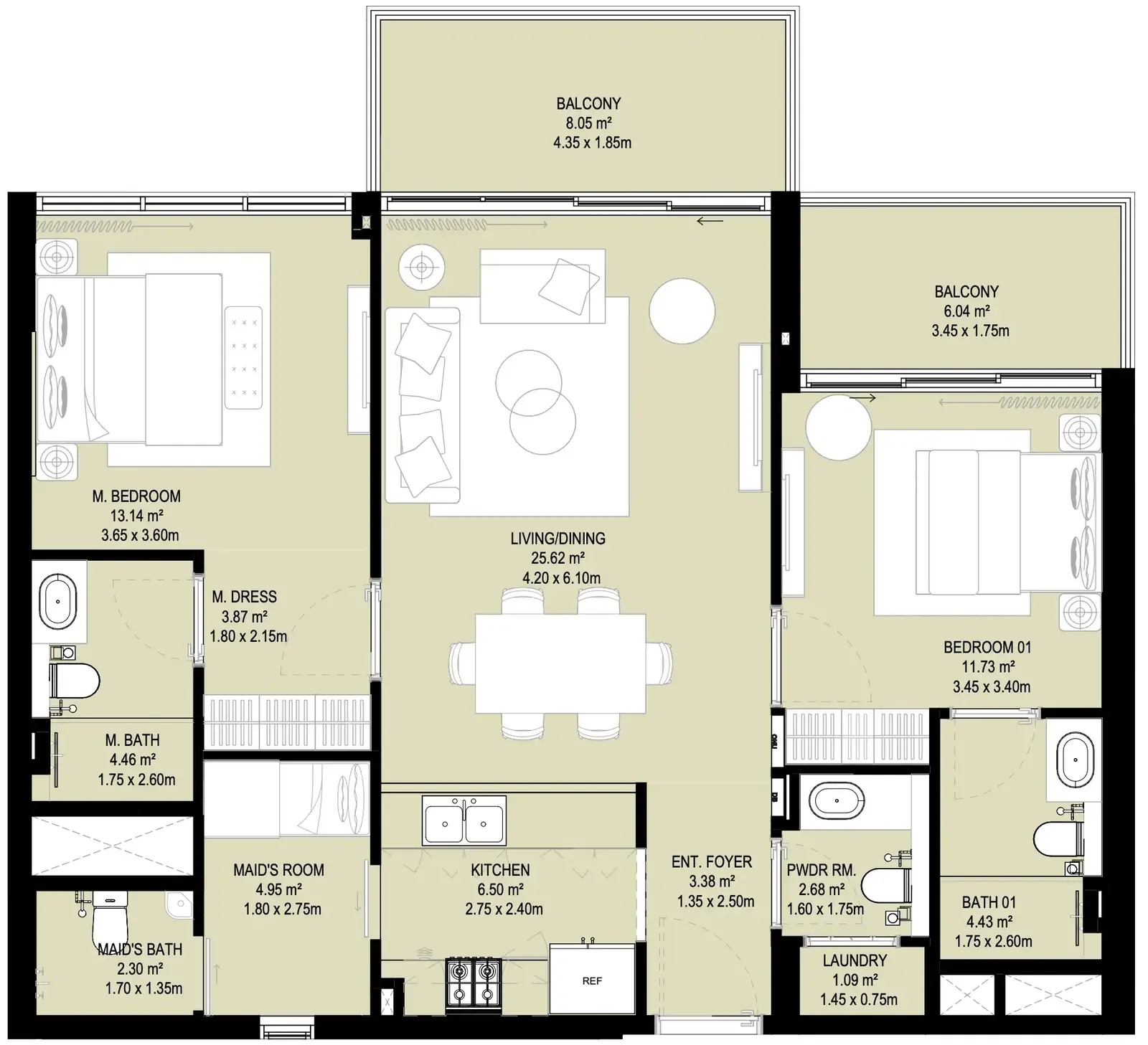 2.5 bedrooms apartments - Aura Prestige floor plan