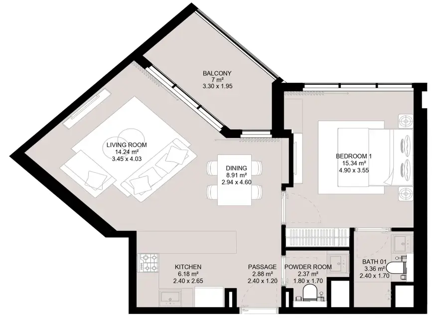 1 Bedroom apartments - Aura Elite floor plan