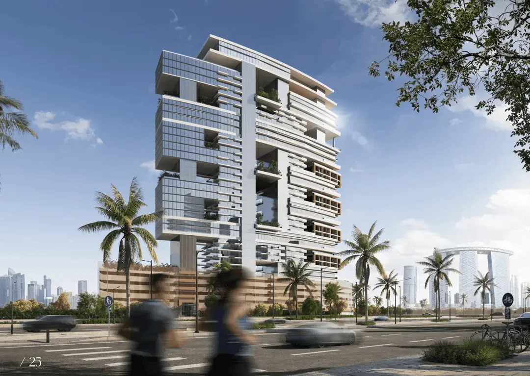 Radiant Marina Towers facade on Al Reem Island with waterfront and city skyline in the background