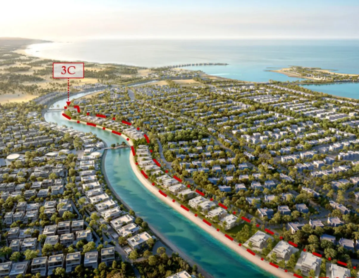 QASR AL JURF 3C master plan showing waterfront residential plots along the canal in Al Jarf Abu Dhabi