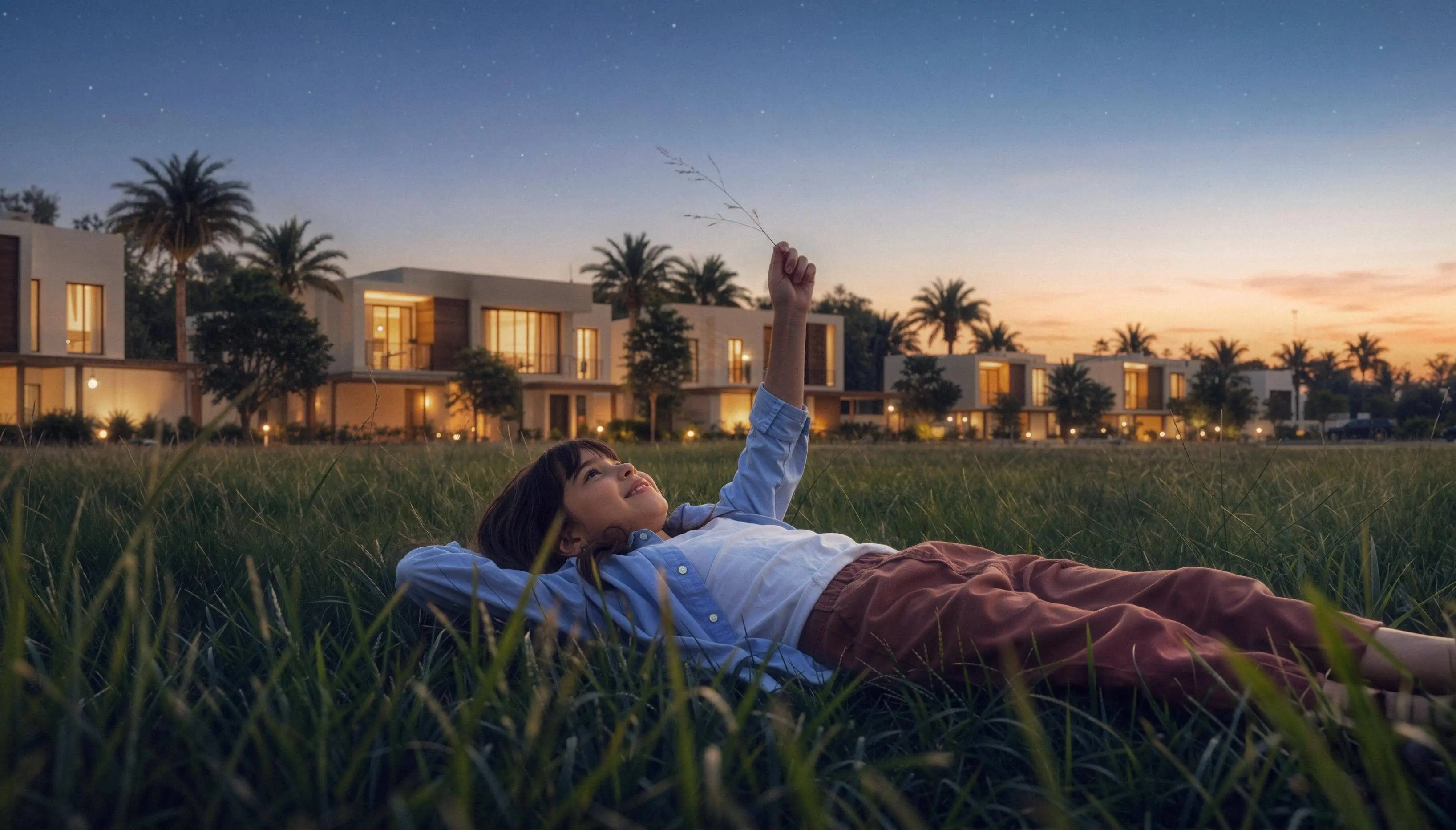 Al Ghadeer Gardens by Aldar featuring modern townhouses and villas with lush landscaping in Abu Dhabi.