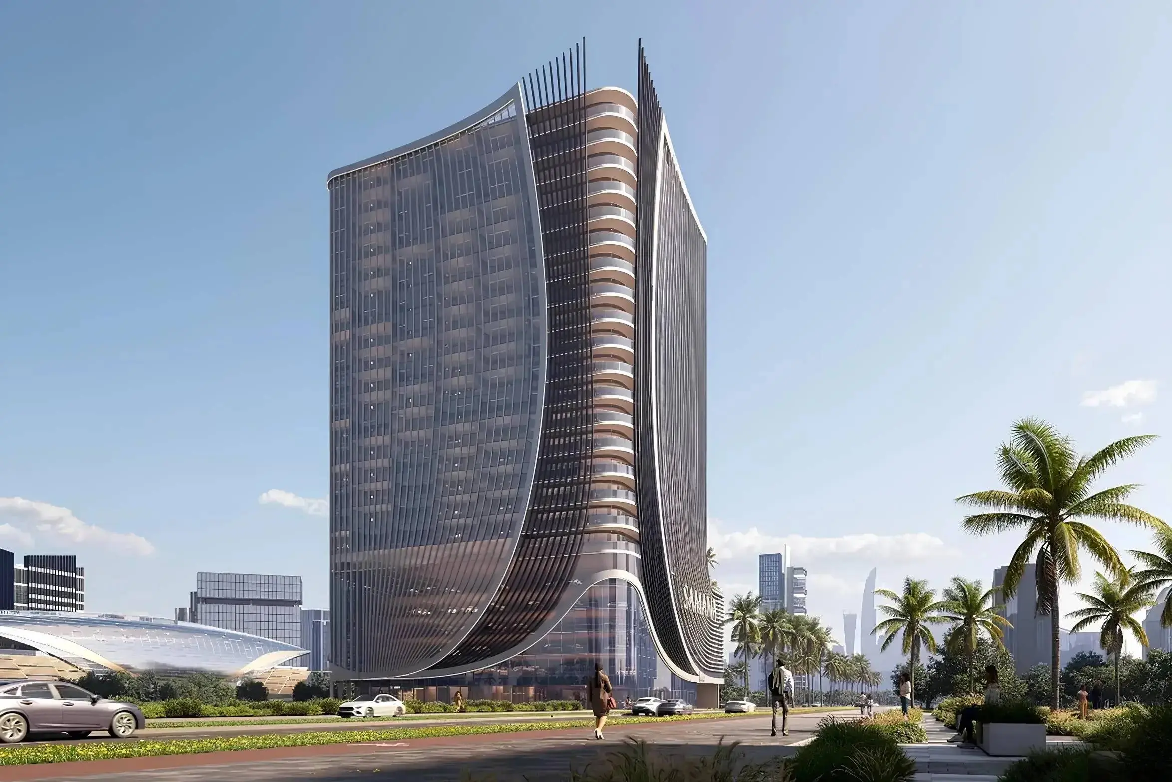 Samana Business Hub Downtown Jebel Ali Dubai commercial office tower by Samana Developers with a modern glass facade design throughout