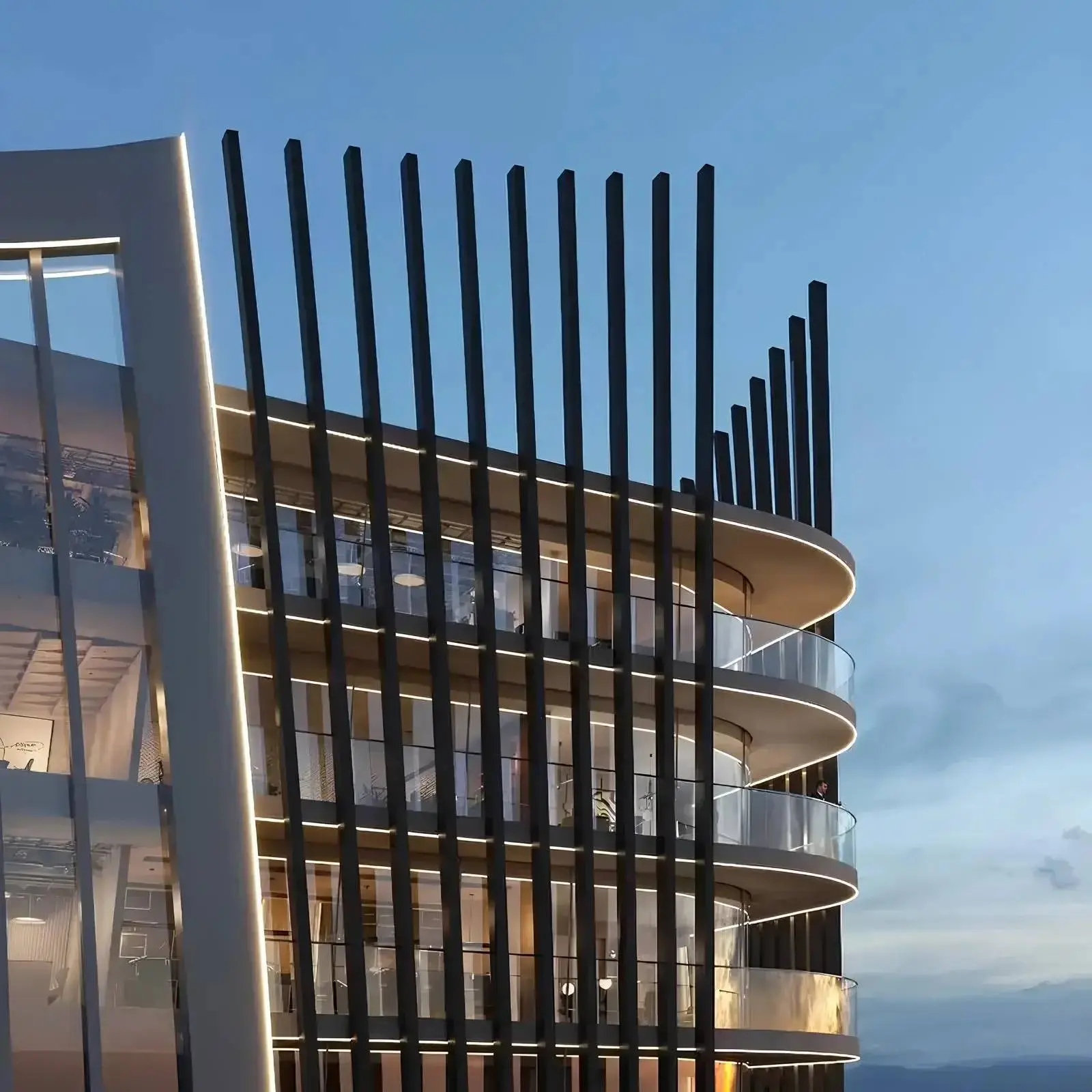Podium level exterior at Samana Business Hub Downtown Jebel Ali Dubai showing the parking floors and the retail street frontage