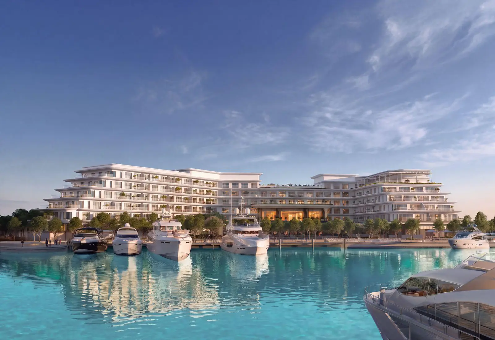 The Bristol Ramhan Island aerial exterior view showcasing the development, marina and surrounding waterfront landscape.