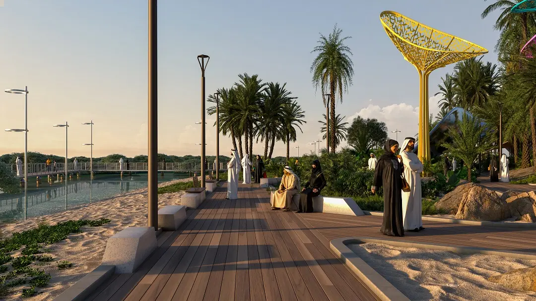Garden pod structure adjacent to Saadiyat Lagoons villa and greenery