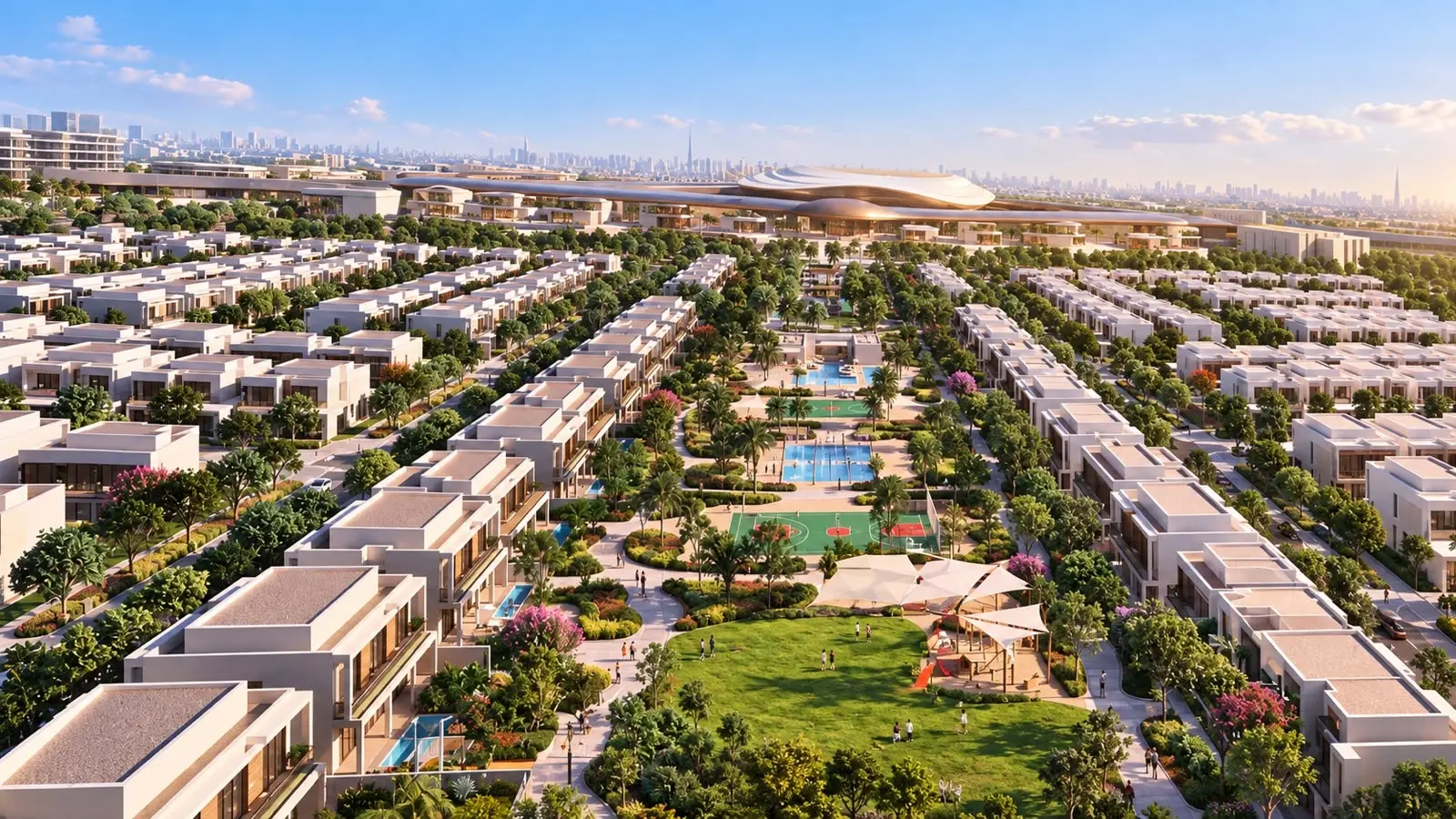 Modernist facade design for a spacious 5-bedroom luxury villa in Wadeem Gardens gated community Abu Dhabi