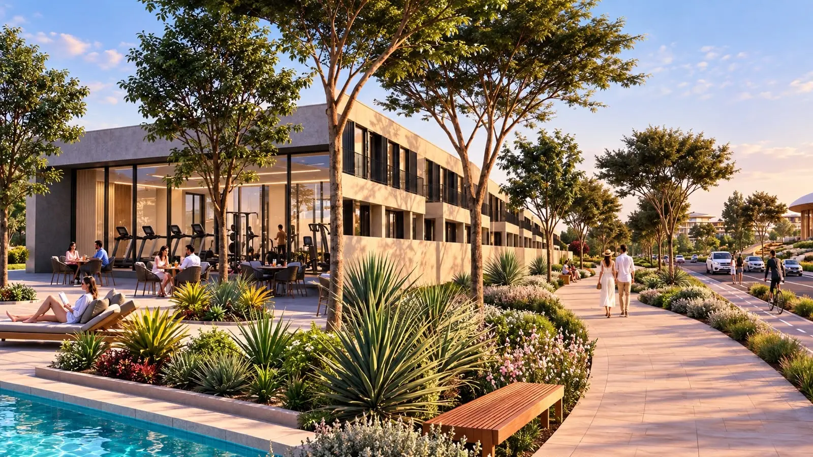 Waterfront promenade and community exterior near Wadeem Gardens by Modon on Hudayriyat Island
