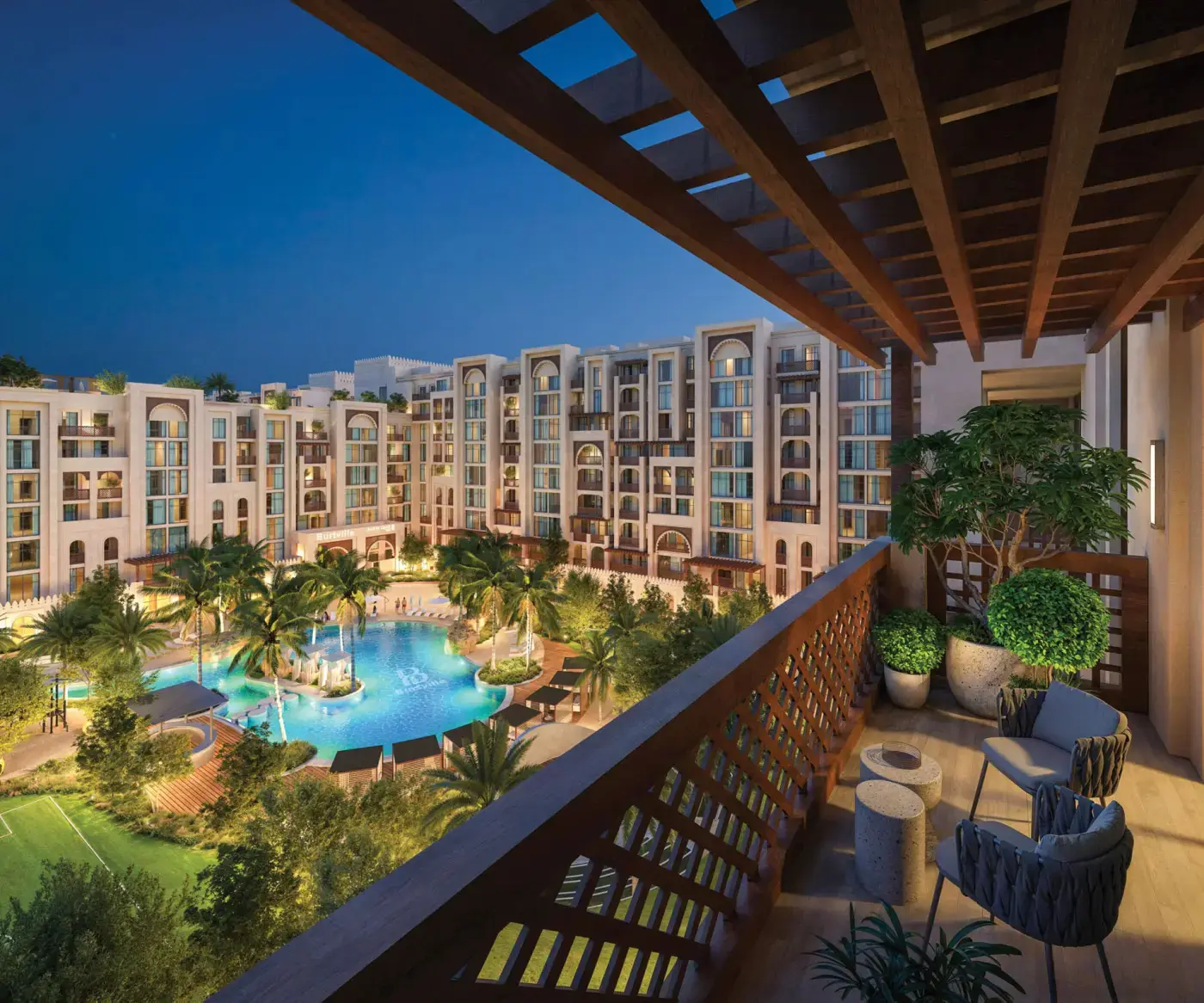 Rooftop pool and lounge exterior at Bab Al Qasr Resort Residence 18 Masdar City