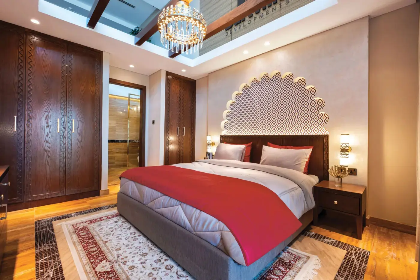 Main lobby interior with high ceiling at Bab Al Qasr Resort Residence 18 Masdar City