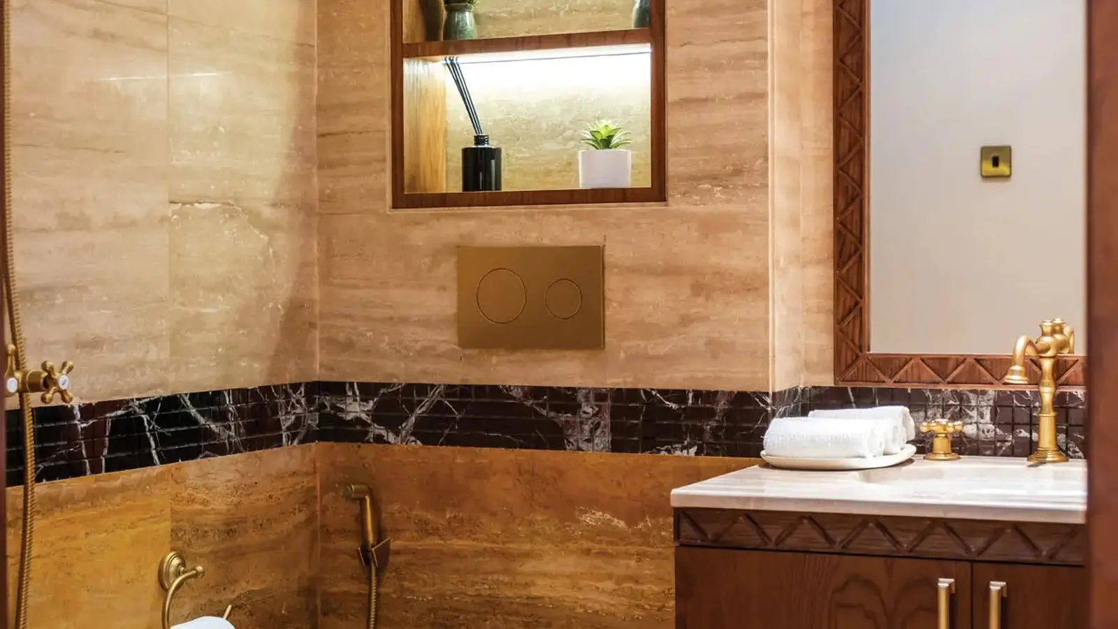 Bedroom interior with branded furnishings at Bab Al Qasr Resort Residence 18 Masdar City