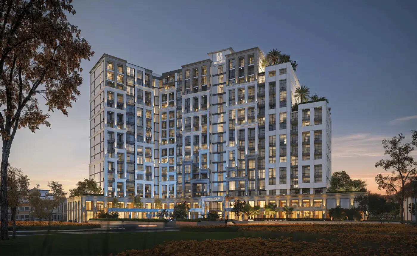 Striking exterior facade of Bab Al Qasr Residence 25 in Yas Bay Abu Dhabi.