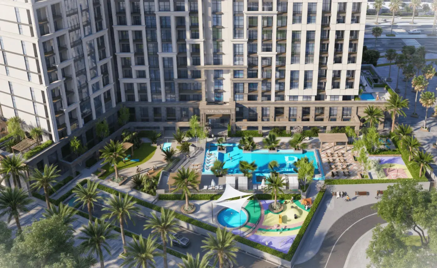 Waterfront promenade and marina views at Bab Al Qasr Residence 25.