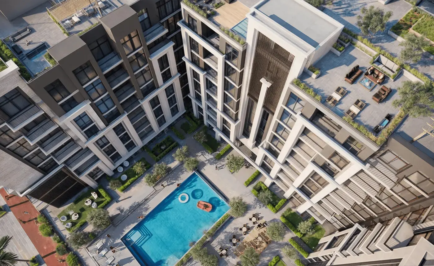 Rooftop pool and garden exterior view at Ville 12 Masdar City Abu Dhabi