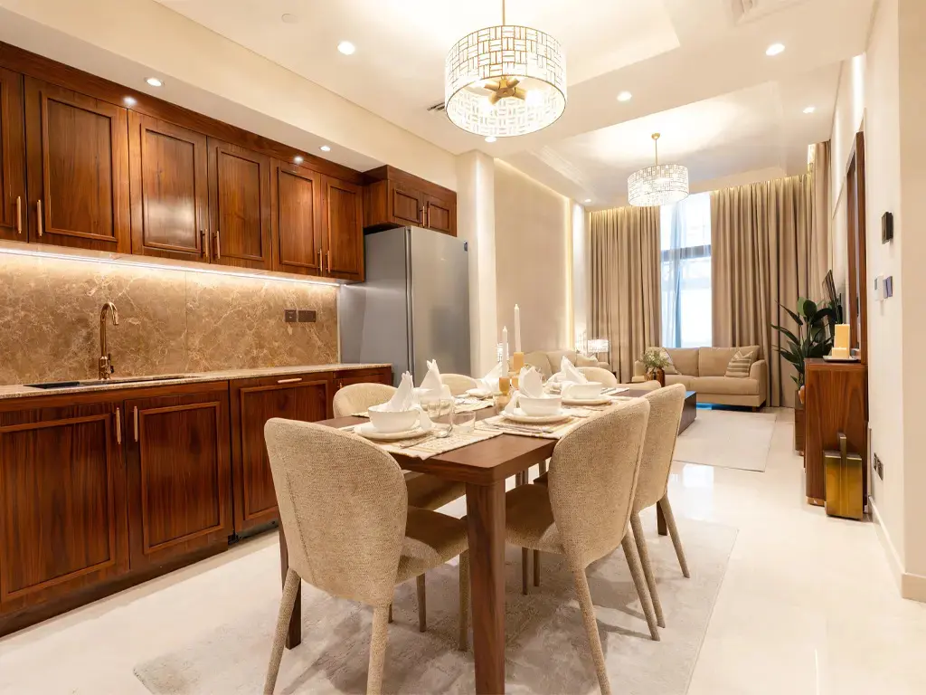 Master bedroom interior with furnished fittings at Ville 12 Masdar City Abu Dhabi