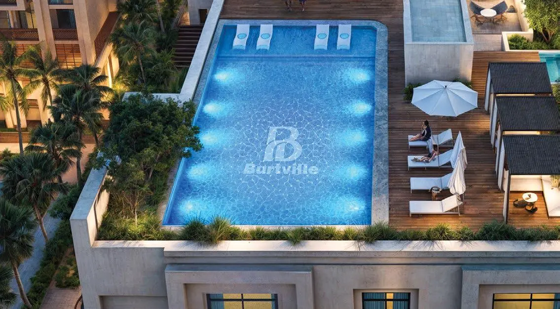 Bab Al Qasr Resort Residence 19 in Masdar City, Abu Dhabi featuring outdoor lounge, pool and resort-inspired residential amenities