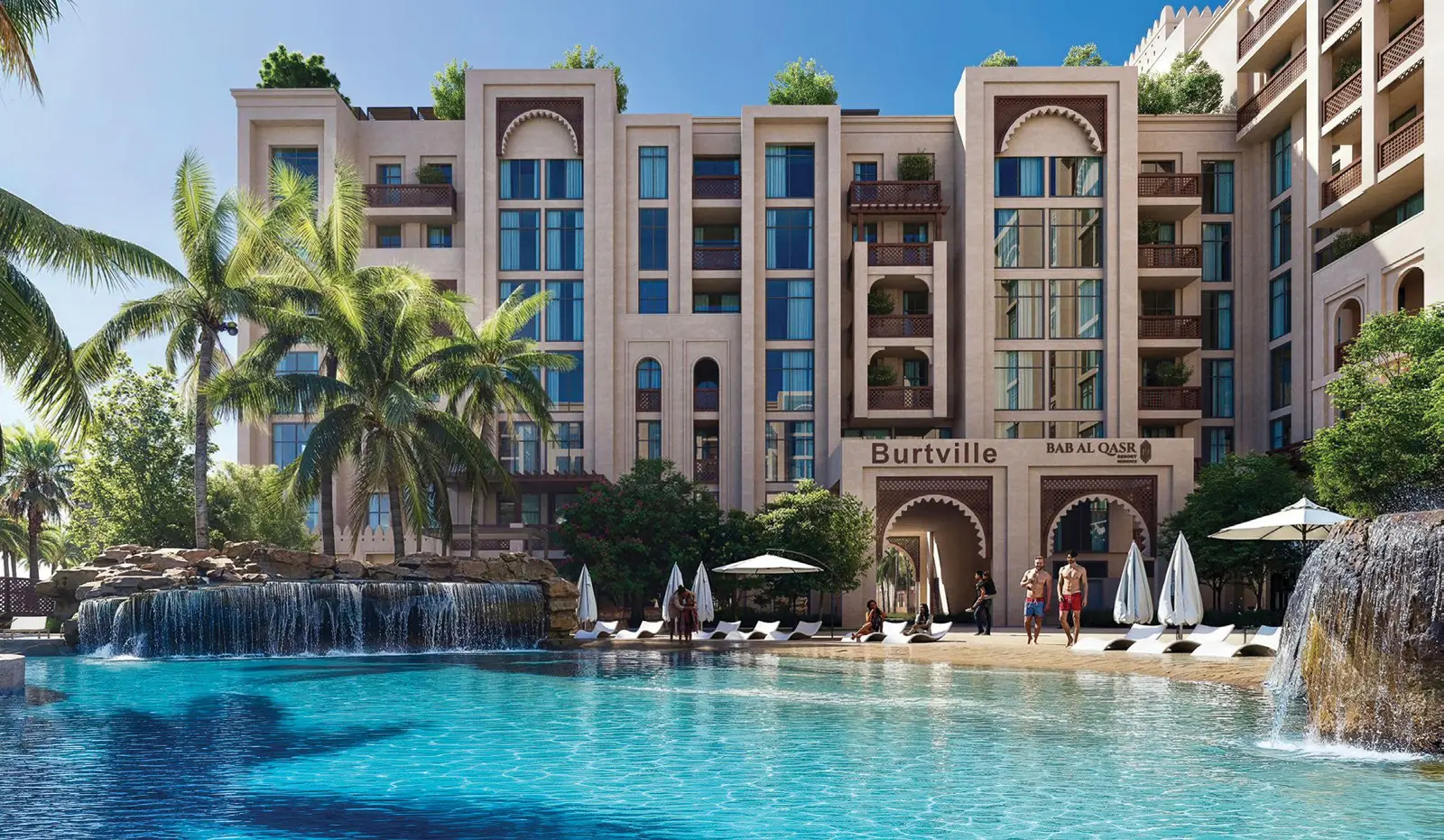 Bab Al Qasr Resort Residence 19 in Masdar City, Abu Dhabi showcasing sports facilities, landscaped spaces and recreational amenities