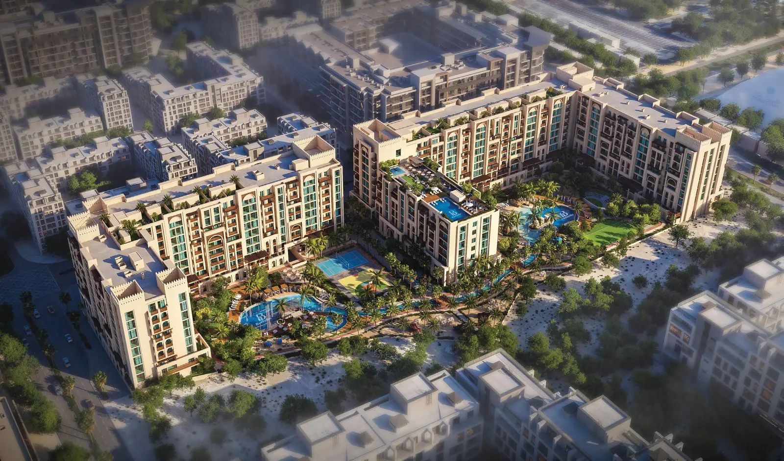 Bab Al Qasr Resort Residence 19 in Masdar City, Abu Dhabi featuring Emirati-inspired residential architecture and landscaped surroundings
