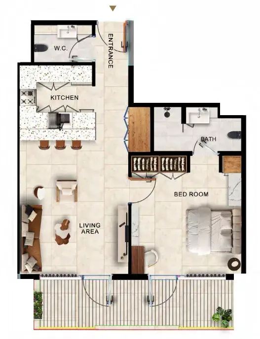 1 Bedroom apartments - Kingdom Gate floor plan