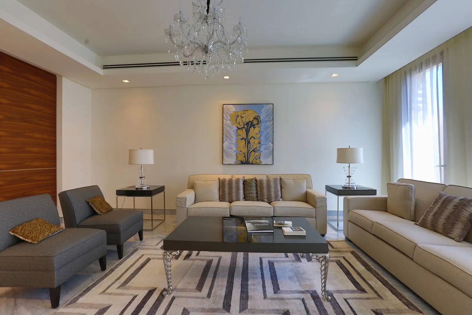 Spacious living room with modern design in Hidd Al Saadiyat villa