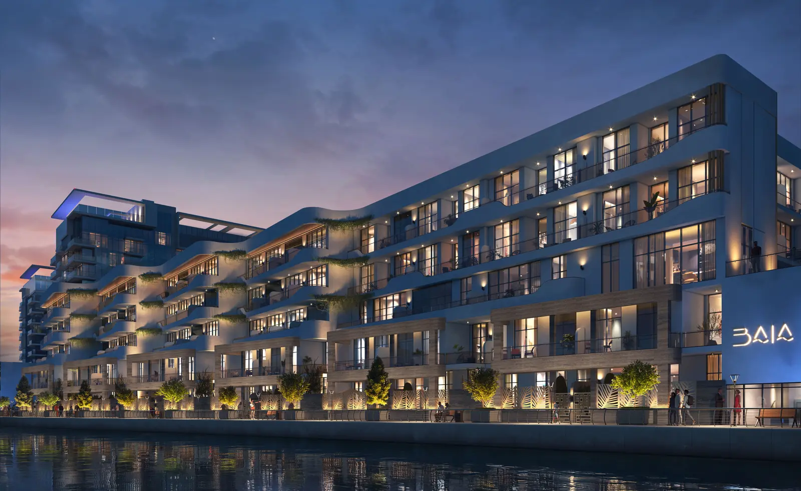 Private outdoor garden terraces and wide sun balconies designed for townhouses at BAIA in Al Raha Abu Dhabi