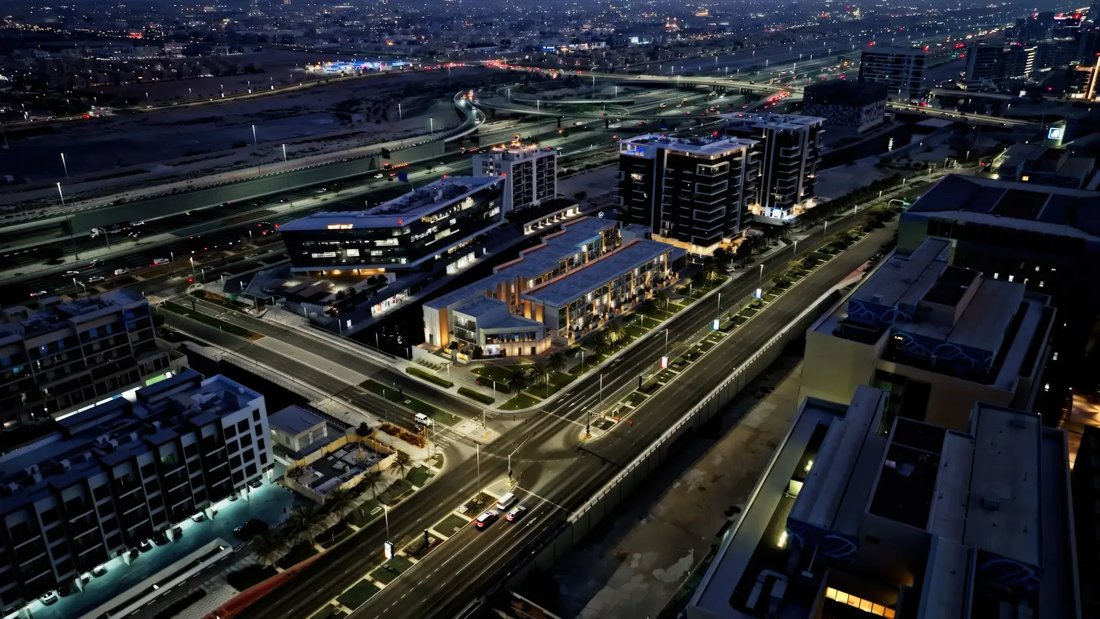 Secure dual partial basement parking entrance and garage accessway built for residents at BAIA Al Raha Abu Dhabi