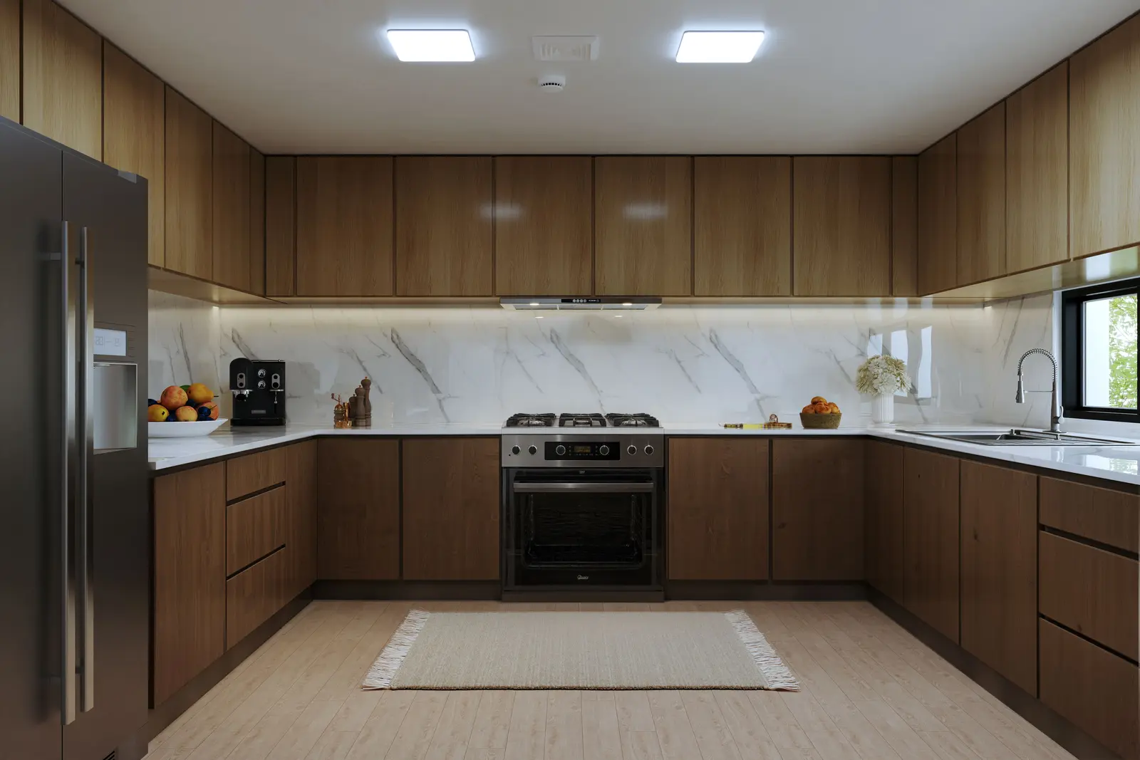Spacious family dining area integrated with modern ambient lighting features at BAIA townhouse residences Al Raha Abu Dhabi