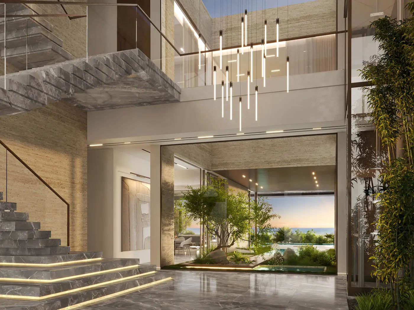 Formal banquet dining room interior designed for high end family entertaining inside luxury residences at Bada Al Jubail Abu Dhabi