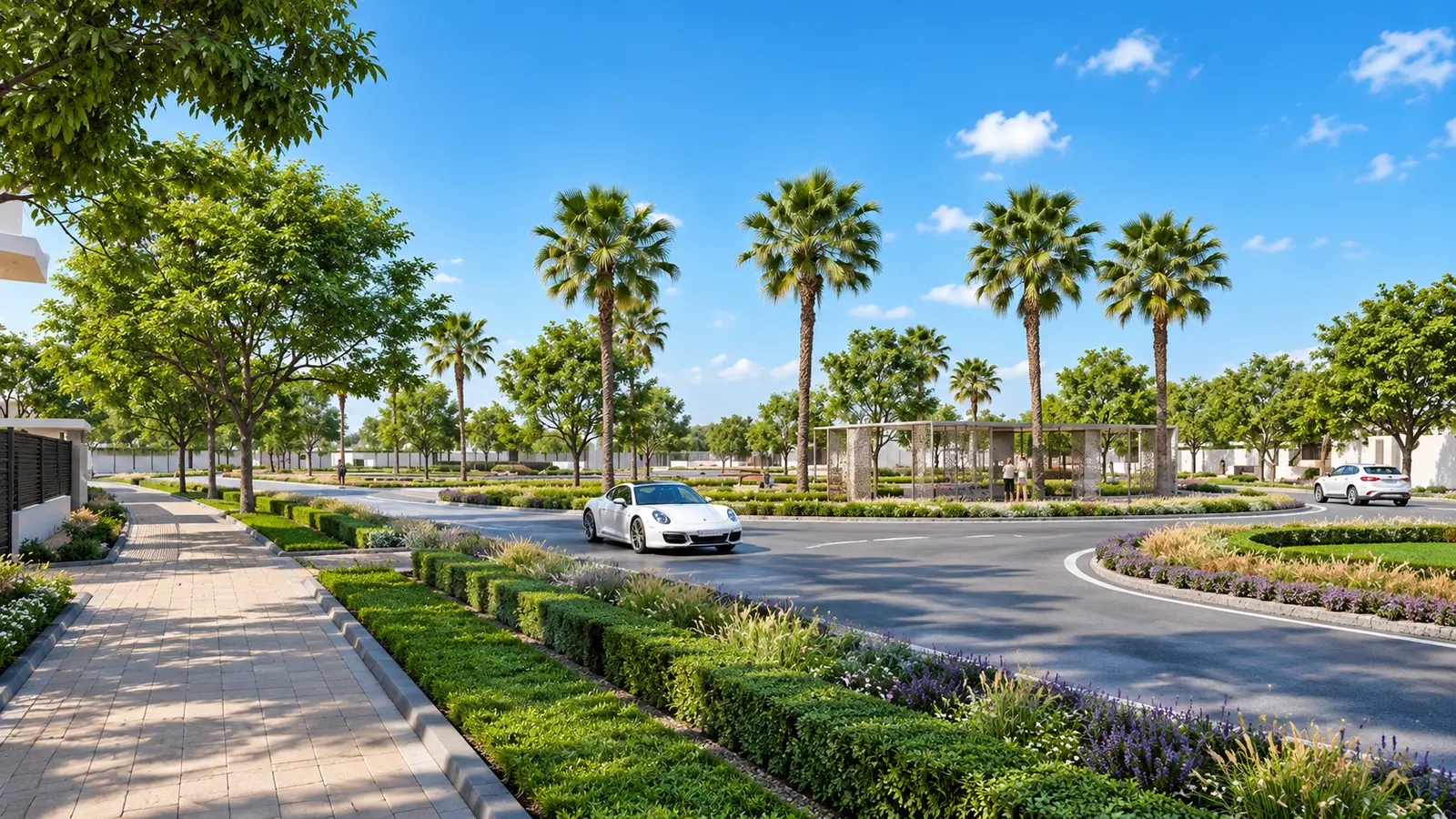 Striking contemporary architectural facade showing imported Italian marble and hardwood accents at Bada Al Jubail mansions Jubail Island Abu Dhabi