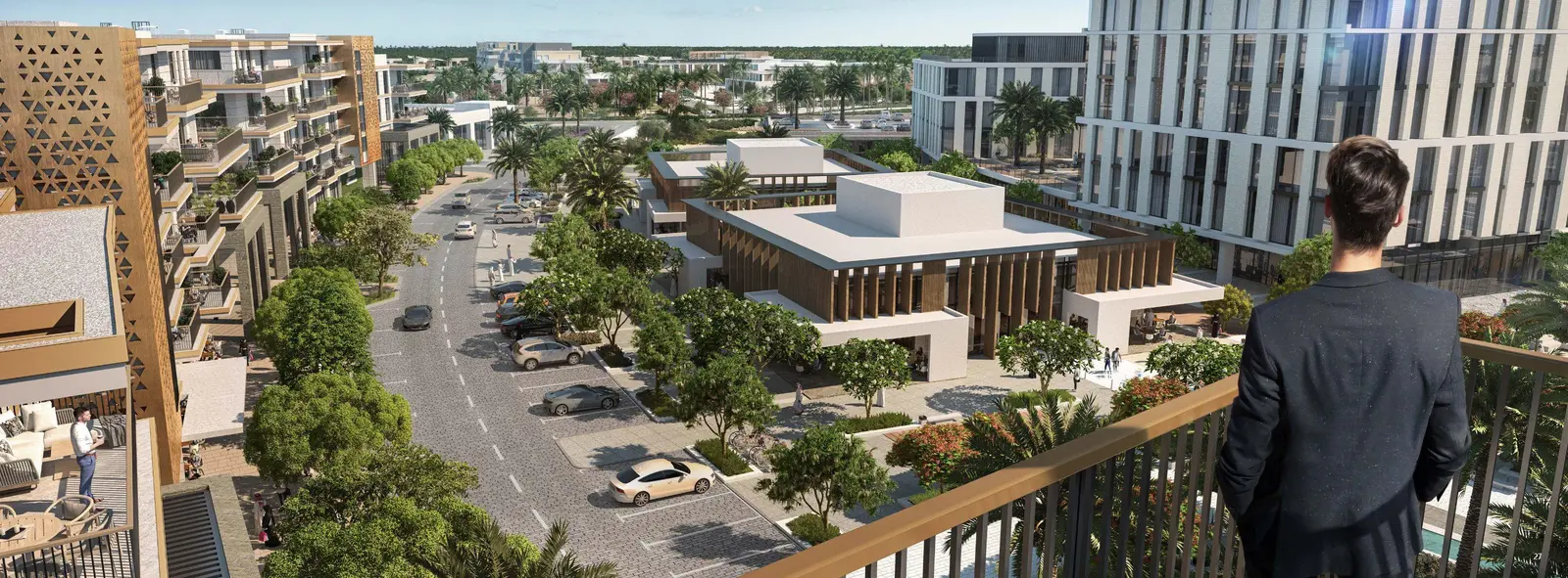Souk Al Jubail Jubail Island Abu Dhabi exterior development, luxury apartments, contemporary architecture and landscaped surroundings