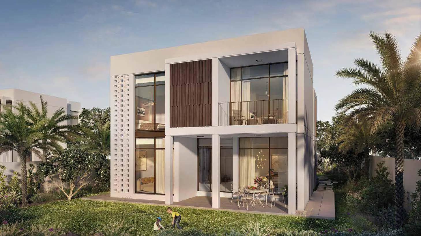 Seef Al Jubail private villa gardens and outdoor living spaces surrounded by greenery
