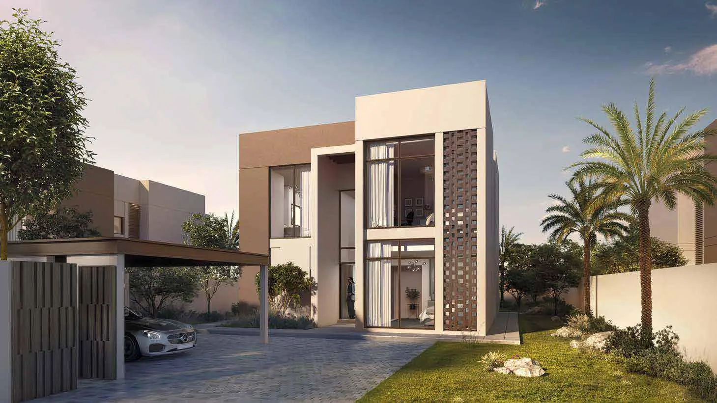 Seef Al Jubail private villa gardens and outdoor living spaces surrounded by greenery