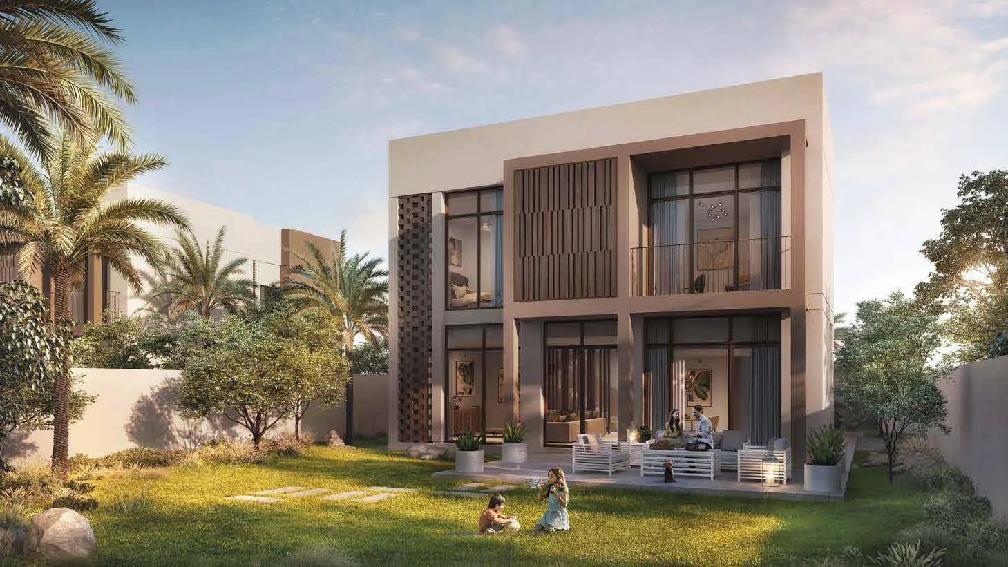 Seef Al Jubail villa exterior façade with modern architecture and private landscaped garden