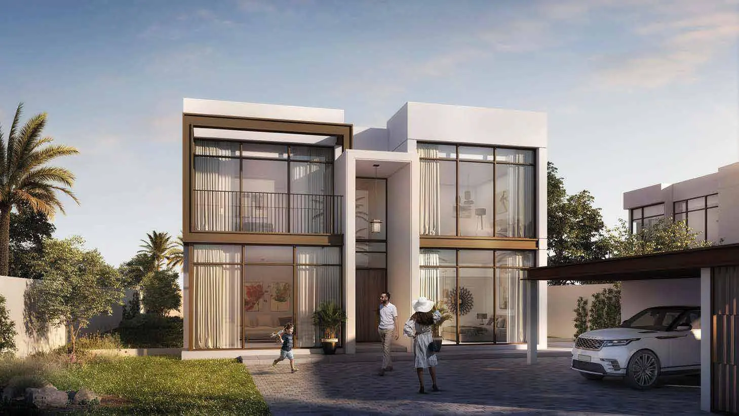 Seef Al Jubail luxury villa exteriors featuring clean lines and large glass windows