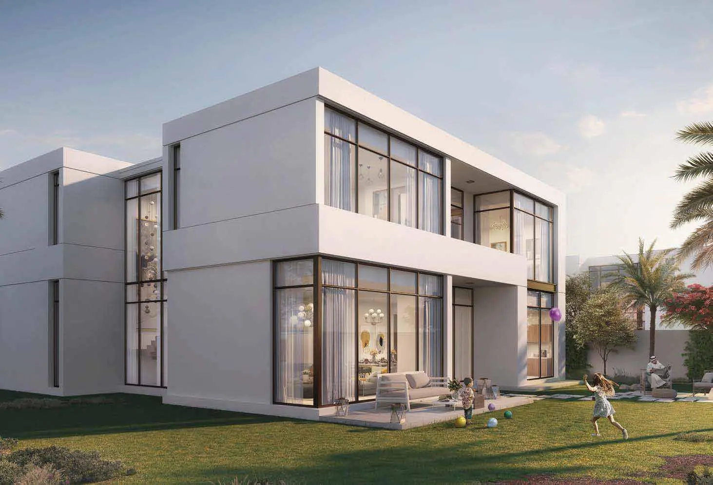 Seef Al Jubail luxury villa exteriors featuring clean lines and large glass windows