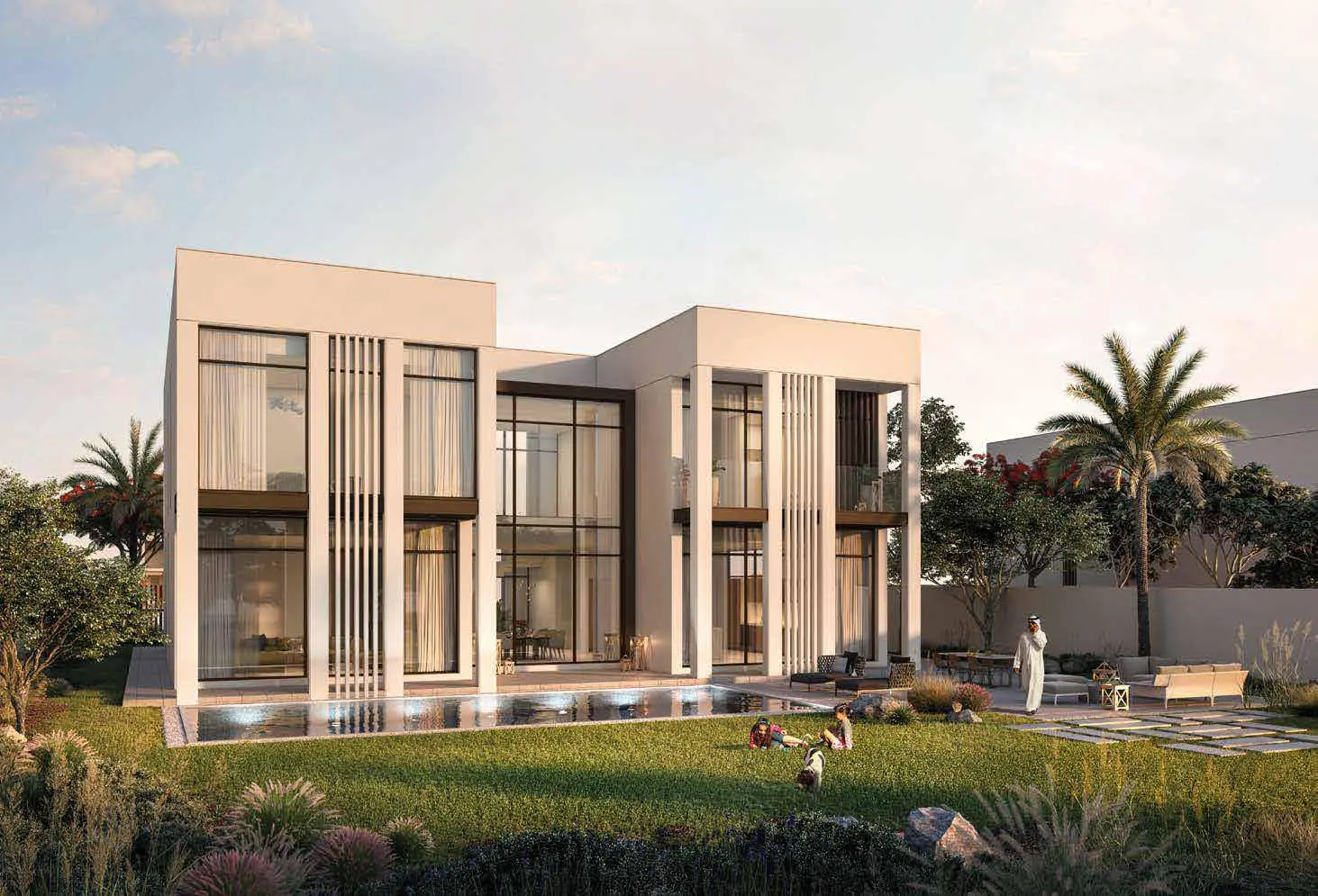 Seef Al Jubail villa exterior façade with modern architecture and private landscaped garden