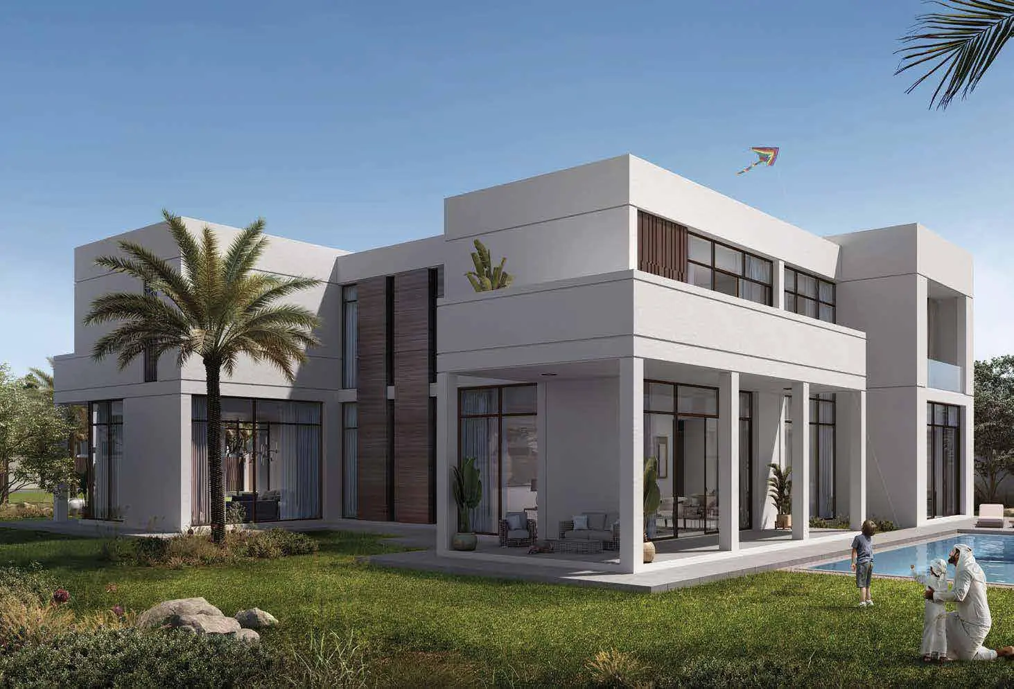 Seef Al Jubail luxury villa exteriors featuring clean lines and large glass windows