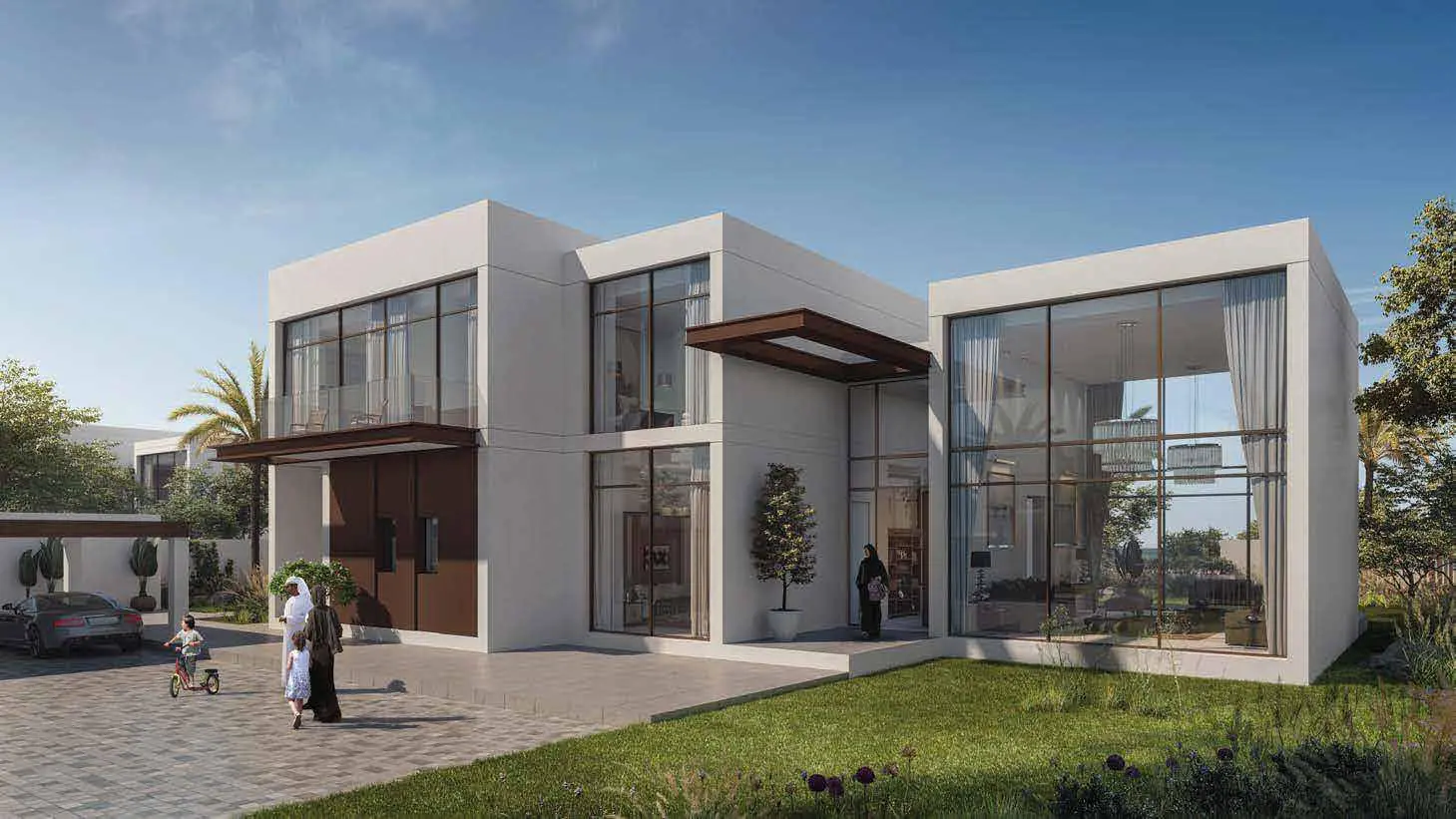 Seef Al Jubail luxury villa exteriors featuring clean lines and large glass windows