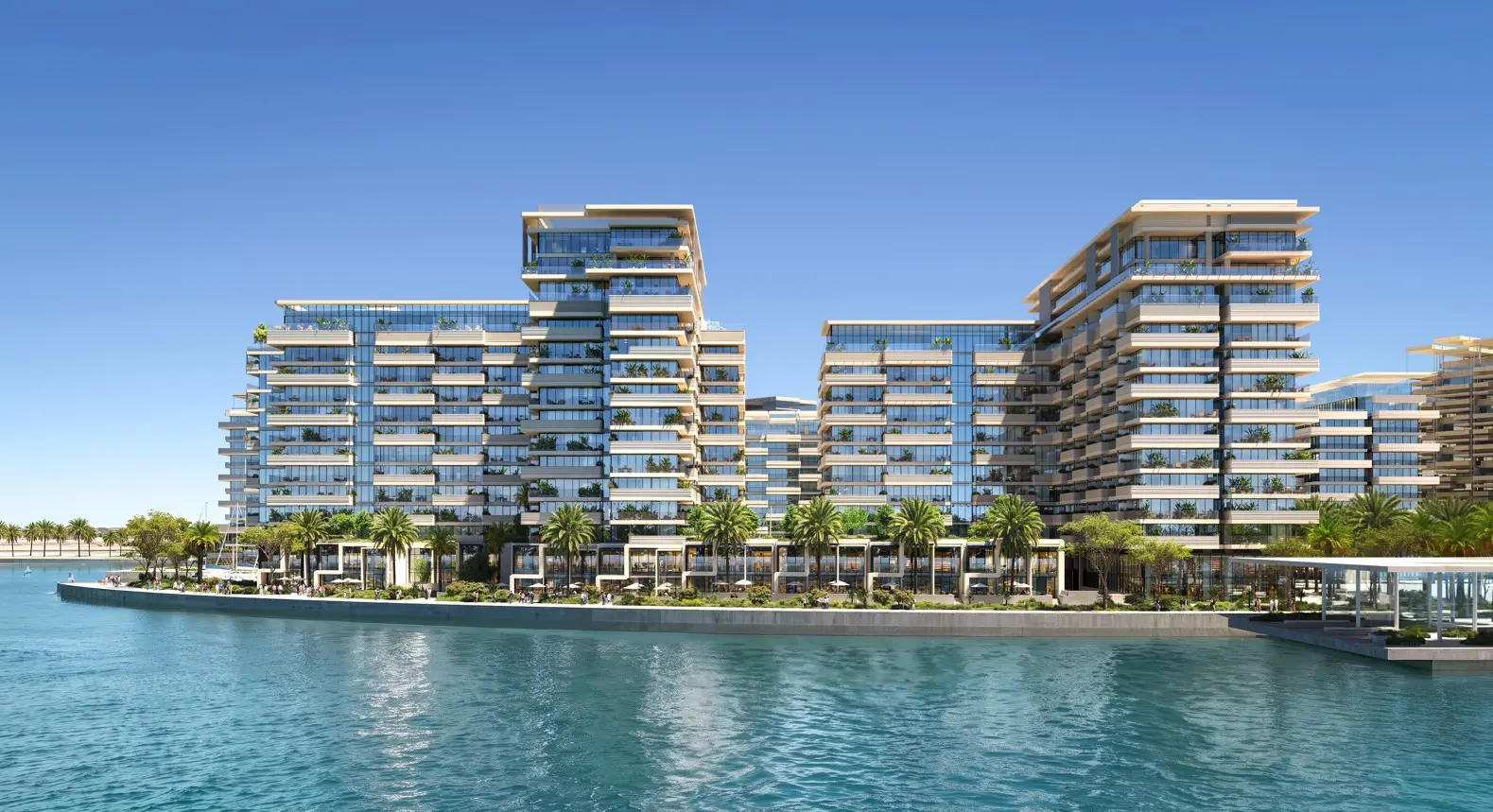 Ghayah 1 & 2 residential architecture in Al Rahah Abu Dhabi with marina and open sea surroundings