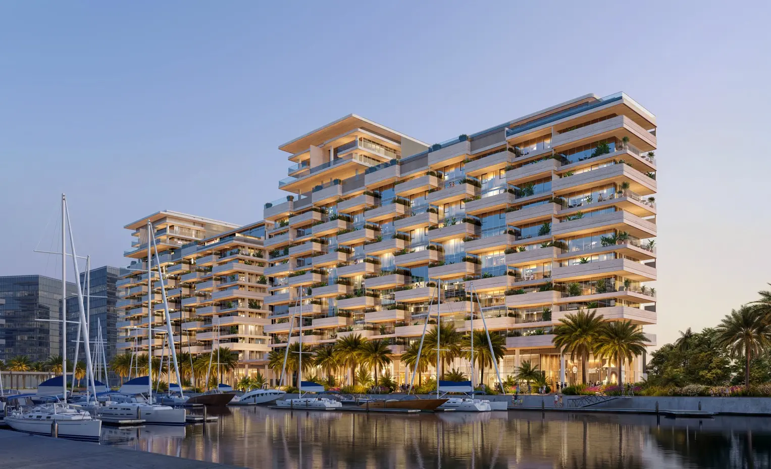 Ghayah 1 & 2 building exterior on Luluat Al Raha Island in Al Rahah Abu Dhabi waterfront setting