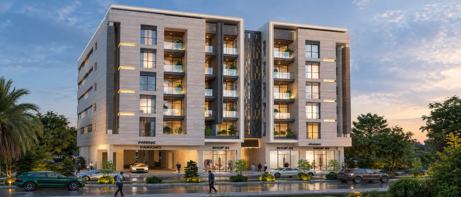 Modern Mixed-Use Building at Dusk.png