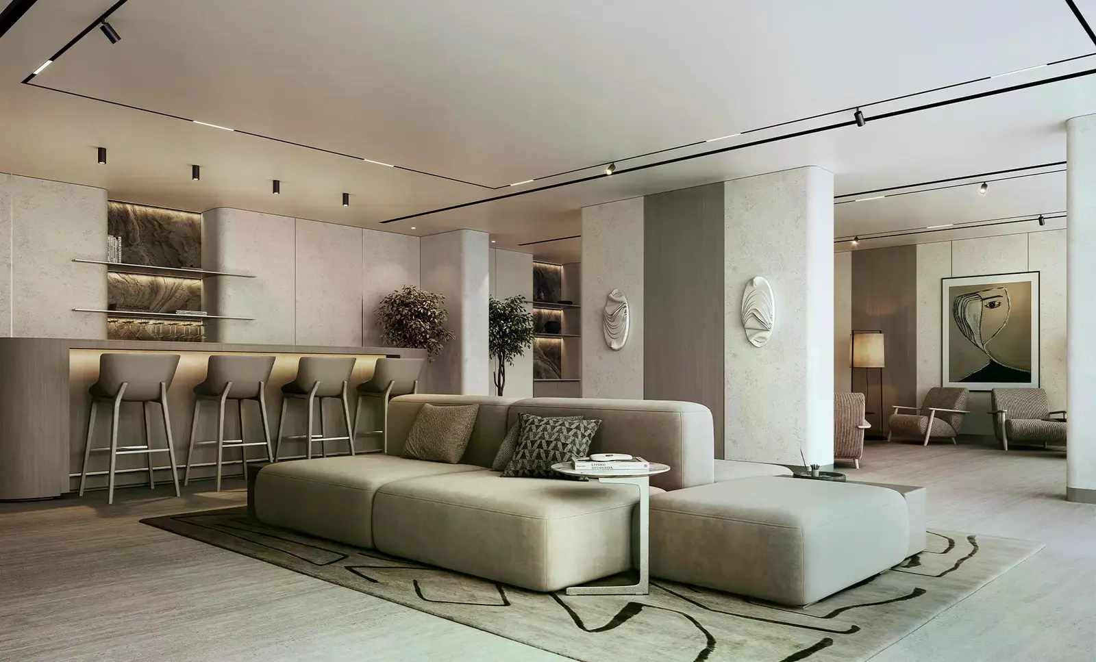 Tranquil Beach Residences living room interior by Sobha Realty on Siniya Island, Umm Al Quwain, featuring contemporary design and coastal living.