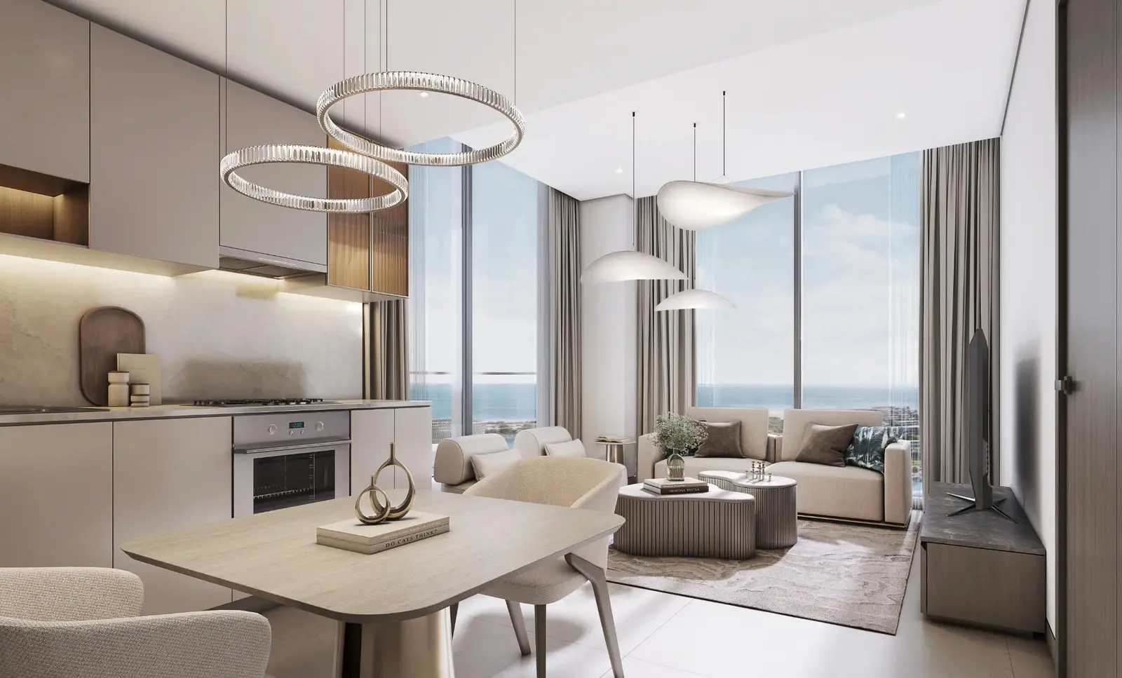 Pristine Beach Residences apartment interiors with contemporary styling by Sobha Realty on Sobha Siniya Island.