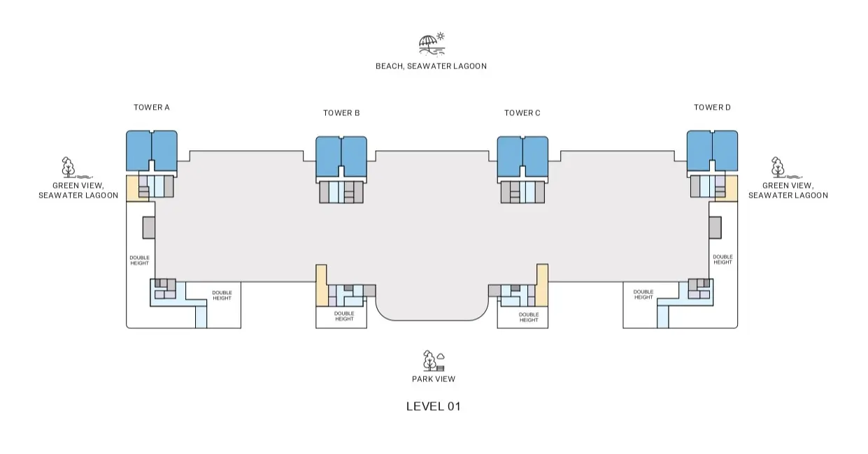 Starline Beach Residences first floor plate showing apartment layouts and tower arrangements on Sobha Siniya Island, Umm Al Quwain.