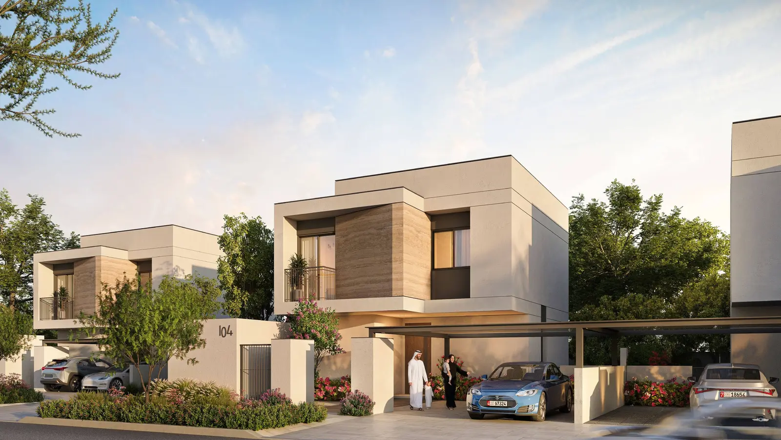 2. Al Ghadeer Parks 1 residential villas showcasing modern exterior design, private gardens, and spacious outdoor living areas.