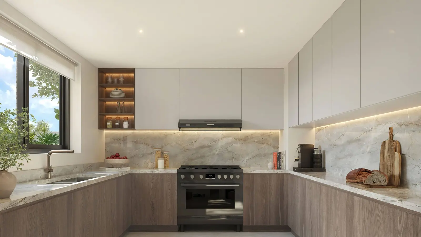 2. Al Ghadeer Parks 1 modern kitchen interior featuring sleek cabinetry, elegant countertops, and practical finishes for everyday family living.
