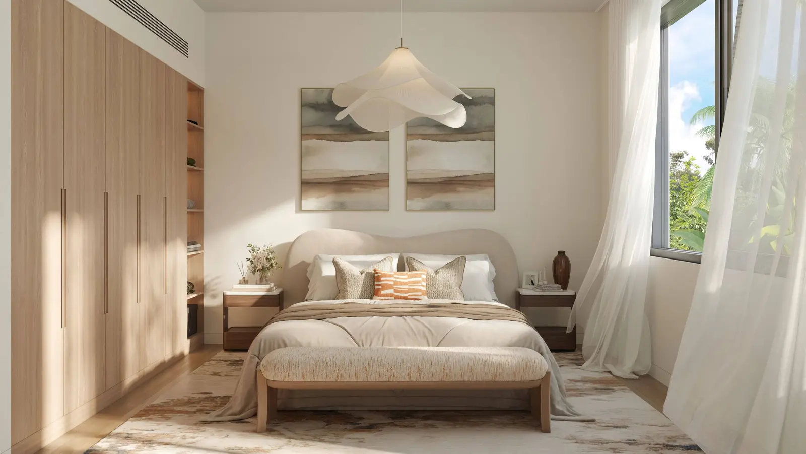 4. Al Ghadeer Parks 1 bedroom interior featuring timber-look porcelain flooring, neutral tones, and a modern design suited to comfortable living.